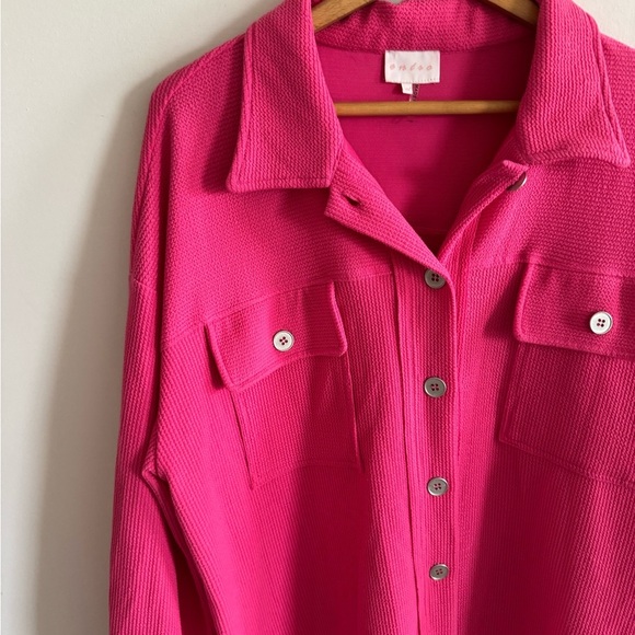 Entro pink Keep It Up oversized Fuchsia Pink Ribbed Shacket button down top XL - Picture 4 of 7